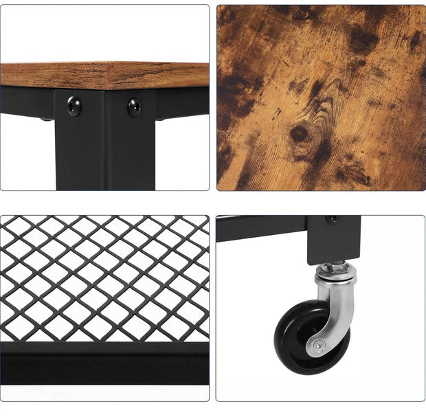 Keukenkast op wieltjes - Keukenkar - Serveerwagen - Keuken Organisatoren - Kast - 60 cm x 76,5 cm x 40 cm - Vintage Bruin en Zwart