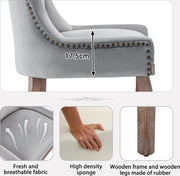 Deluxe Eetkamerstoelen - Grijs (2 stuks) – Gestoffeerde Stoelen met Massief Houten Poten en Fluwelen Bekleding