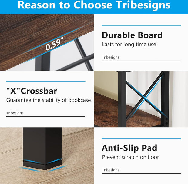 Boekenkast - Hoek Boekenkast met 7 Planken - Industrieel Grote Hoekplank - Spaanplaat - Bruin en Zwart - 60 x 60 x 200 cm