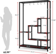 Plantenrek - Plantenstandaard - Plantenrek voor Binnen en Buiten - Plantenrek met 5 Niveaus en 10 S-haken - Zwart - 100 x 30 x 180 cm