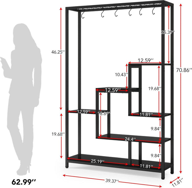 Plantenrek - Plantenstandaard - Plantenrek voor Binnen en Buiten - Plantenrek met 5 Niveaus en 10 S-haken - Zwart - 100 x 30 x 180 cm