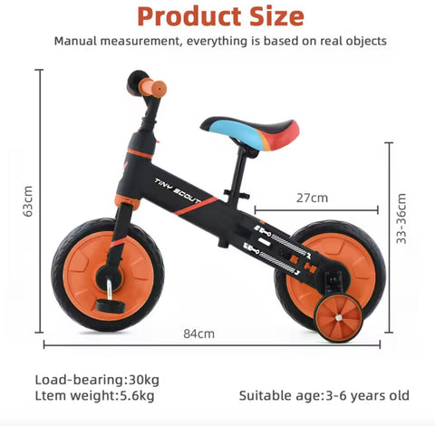 Loopfiets - Kinderfiets - Kleuterfiets - Peuterfiets - 4in1 kinderfiets - Afneembare trappers - Afneembare zijwieltjes - Verstelbaar zadel - Blauw - Zwart