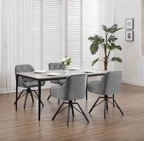 Eetkamerstoel - Set van 2 stoelen - Fluweel eetkamer stoel - Eettafel stoel - Fauteuil - Draaibaar - Velvet - Metalen poot - Grijs