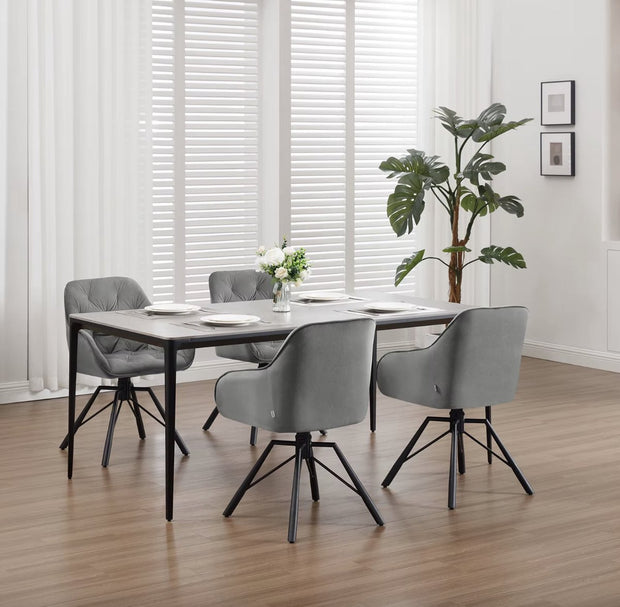 Eetkamerstoel - Set van 2 stoelen - Fluweel eetkamer stoel - Eettafel stoel - Fauteuil - Draaibaar - Velvet - Metalen poot - Grijs