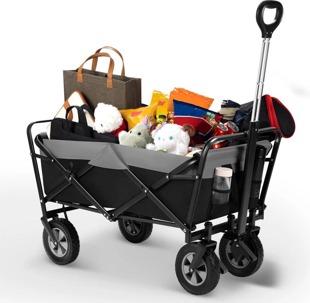 Trendy Handkar – Opvouwbare Trolley – 100L / 80 kg – 4 Terreinbanden – Zwart/Grijs – Draaibaar en Multifunctioneel – Ideaal voor Kinderen, Boodschappen en Picknicken