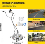 Hogedrukreiniger - Hogedrukreiniger Stoom - Terrasreiniger - met 2 Zeer Efficiënte Mondstukken - Maximaal Watertemperatuur 140 °F/60 °C - 51 cm - 304 Roestvrij Staal - Zilver