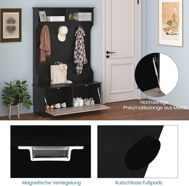 Kapstok met zitbank en 5 haken - Ruimtebesparende Garderobe met Opbergruimte voor Entree en Slaapkamer