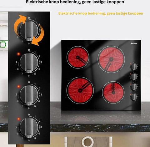Elektrische Kookplaat 4 Pits - Elektrische Kookplaat 4 Branders - Keramische Kookplaat met Knoppen - Zwart