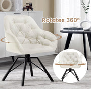 Eetkamerstoel - Set van 2 stoelen - Fluweel eetkamer stoel - Eettafel stoel - Fauteuil - Draaibaar - Velvet - Metalen poot - Wit/Cream