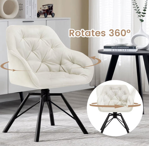 Eetkamerstoel - Set van 2 stoelen - Fluweel eetkamer stoel - Eettafel stoel - Fauteuil - Draaibaar - Velvet - Metalen poot - Wit/Cream