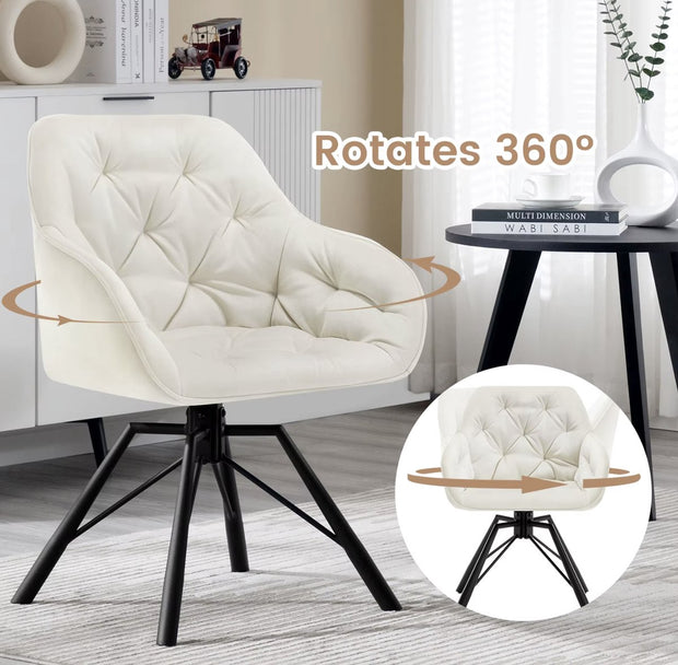Eetkamerstoel - Set van 2 stoelen - Fluweel eetkamer stoel - Eettafel stoel - Fauteuil - Draaibaar - Velvet - Metalen poot - Wit/Cream