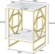 Nachtkastje - Bijzettafel - 2 Laags - Wit - Goud - Marmer Blad - Luxe - Modern - Opbergruimte - Meubel - 40 x 40 x 58.5 cm