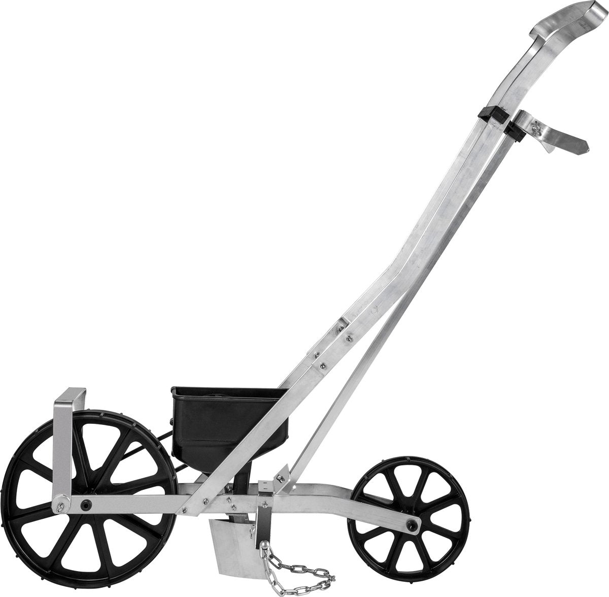Tuin Push Zaaimachine - 78-84cm - Aluminium en ABS Rij Gewas Planter - met Zes Verwisselbare Zaadplaten en Rijmarkering - voor Het Zaaien van Verschillende Gewassen en Groenten