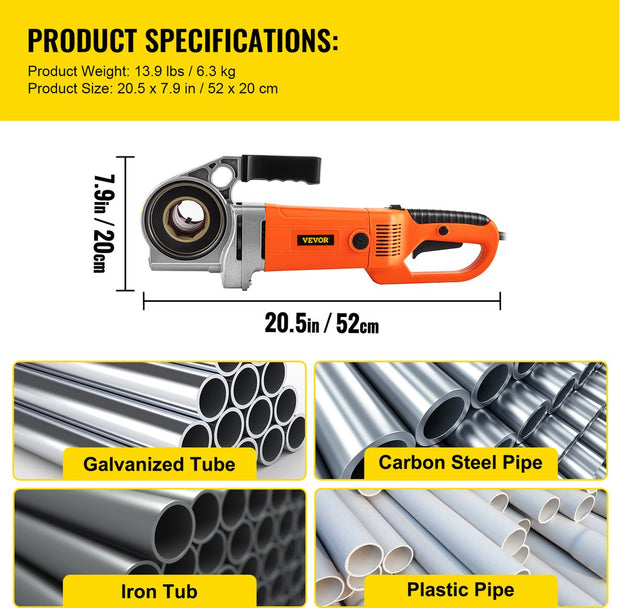 Elektrische Pijpinrijger - 2300W - Draadsnijden 1/2""-2"" - Verwisselbare Matrijzen - Krachtige Motor - Betrouwbaar & Draagbaar - Inclusief Buisklem - Koolborstels - Oliekan - Opbergdoos