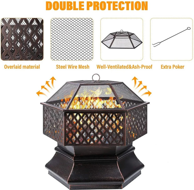 Terrashaard - Vuurkorf - Barbecue - Houtskool Barbecue - Inclusief Rooster - 6-Hoekig - Roest Kleur