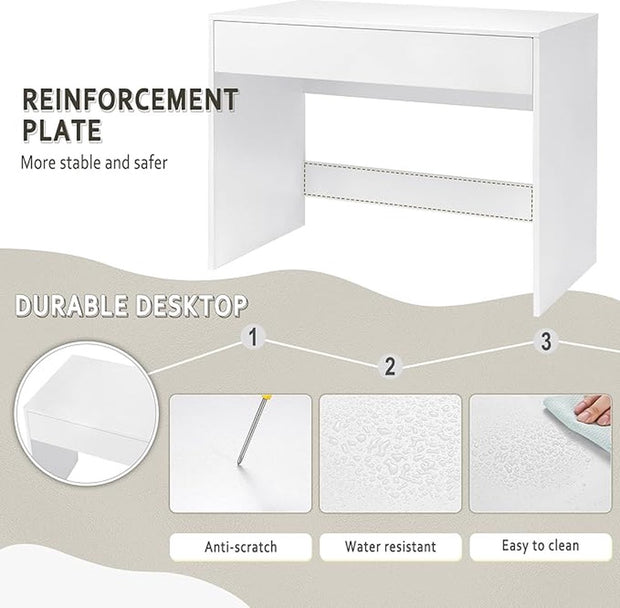 Bureau van met lade - Computerbureau - 100 cm - Kaptafel of Werktafel  - thuis - for Klein kantoor - Wit