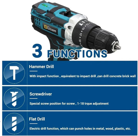 Slag Schroevendraaier - Boormachine - Schroefmachine - Elektrische Boormachine - Met Koffer - 2x Accu - 28Nm - 1600r/min - 1500Mah - Blauw - Met Accessoires