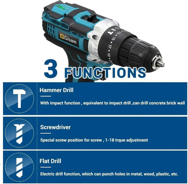 Slag Schroevendraaier - Boormachine - Schroefmachine - Elektrische Boormachine - Met Koffer - 2x Accu - 28Nm - 1600r/min - 1500Mah - Blauw - Met Accessoires