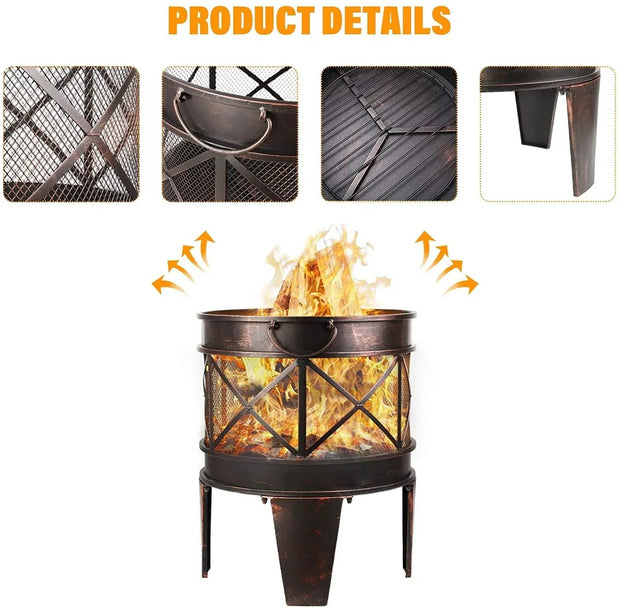 Vuurkorf Deluxe - Ruime Terraskachel Ø 45cmx58cm - Terrashaard voor Buiten - Vuurschaal - BBQ - Antieke Romeinse Look - Stabiel en Degelijk - Incl. Pook