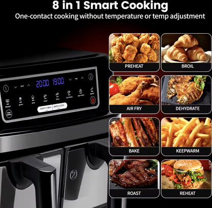 Airfryer - Double Airfryer - Large airfryer - Hot air oven - Hot air fryer - XL Airfryer - 9L - 2 Drawers - Black