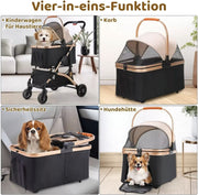 Hondenbuggy - Luxe huisdieren buggy - Buggy - Hondenwagen - Honden en katten - Opvouwbaar - Met opbergruimte - Zwart/goud