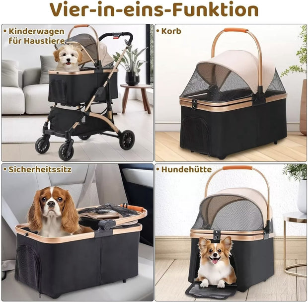 Hondenbuggy - Luxe huisdieren buggy - Buggy - Hondenwagen - Honden en katten - Opvouwbaar - Met opbergruimte - Zwart/goud