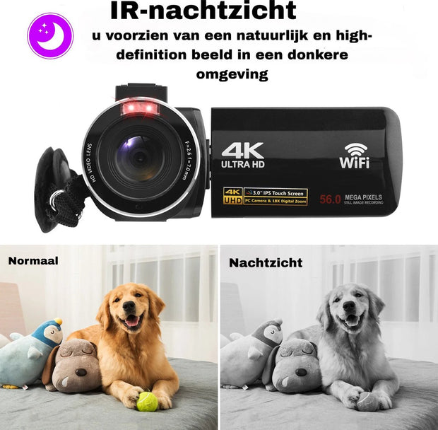 4K Ultra HD - Handycam Camcorder - 2 in 1 Set Met Externe Microfoon - 42 megapixels HD-digitale camera 18X digitale zoom 3,0 inch scherm met flits - Inclusief 2 Batterijen En Afstandsbediening