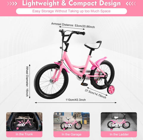 Kinderfiets - 16 Inch - Spelen - 5 tot 8 Jaar - Buiten - Roze