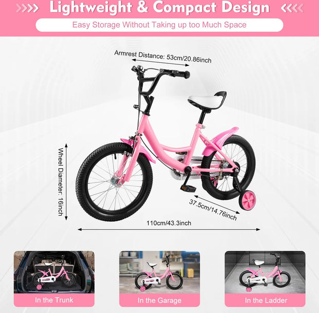 Kinderfiets - 16 Inch - Spelen - 5 tot 8 Jaar - Buiten - Roze