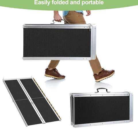 Oprijplaat Brug Draagbaar 152cm - Oprijplaat voor rollators Rolstoelen - Aluminium Rolstoelhellingbaan tot 270 kg - Rijgoot Drempelhelling - Opvouwbaar antislip oppervlak