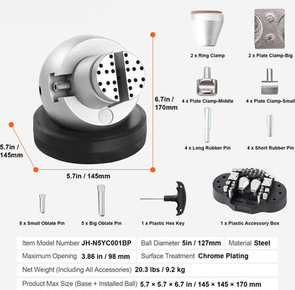 Sieraden Ball Vise - Graveergereedschap - 12,7 cm Kogeldiameter - 9,8 cm Maximale Opening - Verchroomd - Geschikt voor Sieraden - Kleine Details Graveren - Zilver