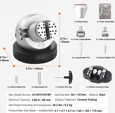 Sieraden Ball Vise - Graveergereedschap - 12,7 cm Kogeldiameter - 9,8 cm Maximale Opening - Verchroomd - Geschikt voor Sieraden - Kleine Details Graveren - Zilver