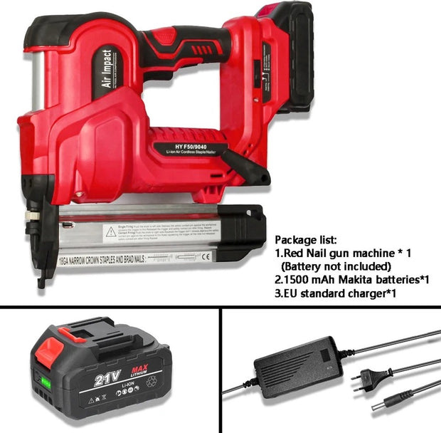Nietmachine op accu - Nailgun - Nagelpistool - Inclusief 1 x 21 volt accu - Snoerloos - Comfortabele grip