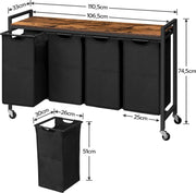 Laundry Basket with Wheels - Laundry Cart - Laundry Basket with Shelf - Oxford Fabric Laundry Bag - Sturdy and Stylish - Rustic Brown - 110.5x33x74.5cm