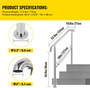 Trapleuning - voor 1 tot 5 Stappen - Laadvermogen 100 kg - Dikte Buis 1,3 mm - Hoek Verstelbaar - Geschikt voor Binnen & Buitengebruik & Veranda - Terras - Thuistrappen - Commerciële Kantoorgebouwen - Hotels