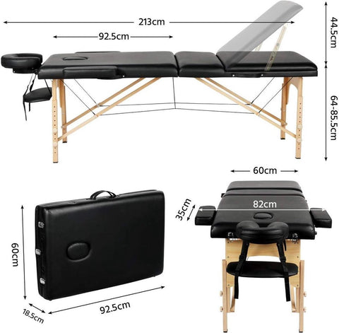 Folding massage table with wooden legs and height adjustment - Carrying bag and accessories - Cosmetic lounger