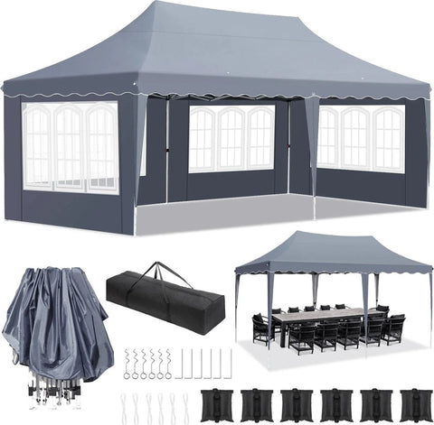 Partytent Opvouwbaar 3x6 x2.66m - Hoogte Verstelbaar - Feesttent - Paviljoen - Paviljoen - Gazebo – Pergola – 3X6m Waterdichte Pop Up - Outdoor Paviljoen Tenten Vier Kanten 420D Oxford - Regendicht Luifel Tent voor Bruiloft