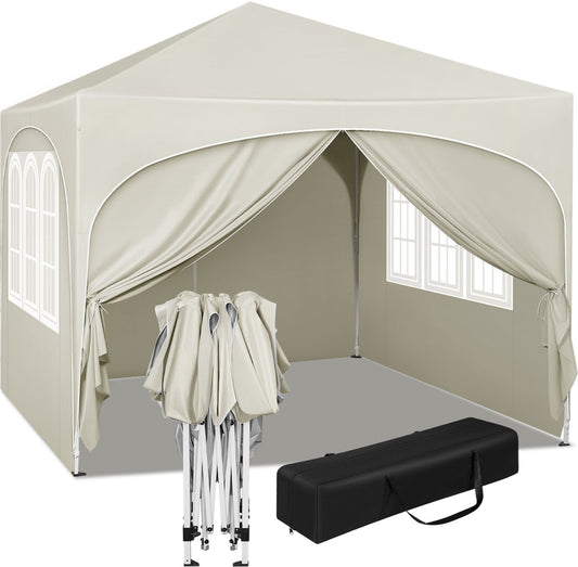 Party tent with side walls - Beige - Foldable - Easy up - Pavilion - Waterproof weatherproof - 3x3 m