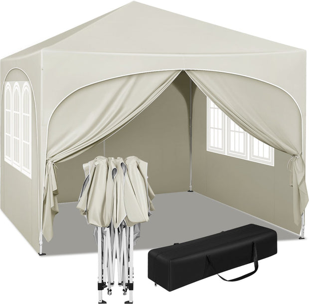 Partytent met zijwanden - Beige - Opvouwbaar - Easy up - Paviljoen - Waterdicht weerbestendig - 3x3 m