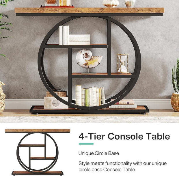 Consoletafel - Sidetable - Console - Haltafel - Metaal en Hout - Bruin - Industrieel - 105 x 80 x 30 cm - Console Tafel voor Hal - Woonkamer - Entree