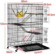4-niveaus huisdierenkooi met wieltjes - grote kooi- hoogte 123 cm - 2 deuren - Zwart