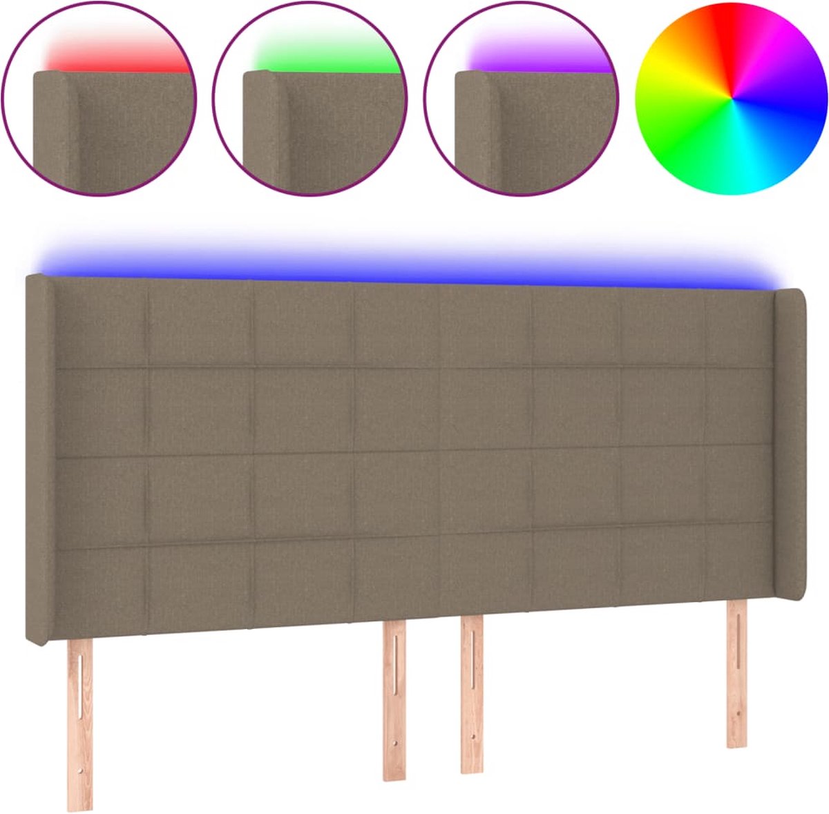 183x16x118/128 cm - Taupe Hoofdboard - Led Hoofdbord - Hoofdkussen - Beddecoratie - Slaapkamers