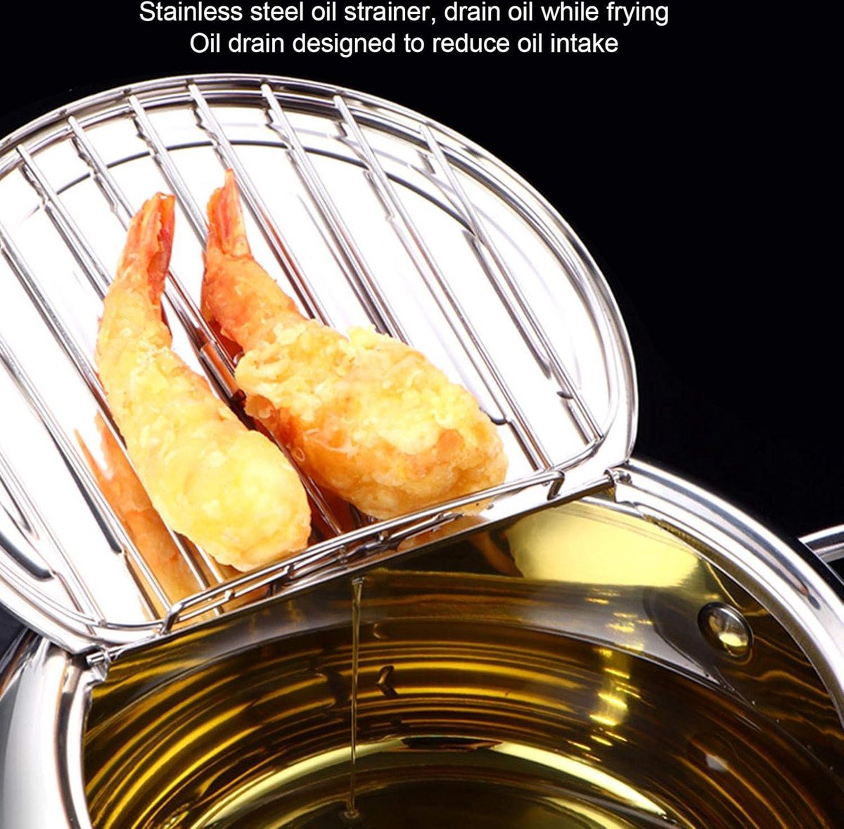 Frituurpan Japanse stijl Tempura Frituurpan met Thermometer - Inductiekookpan Kip Pot Kookgerei voor Keuken - L 24cm .