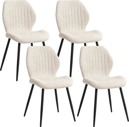Eetkamerstoelen set van 4 - Rugleuning - Fauteuil - Woonkamerstoelen - Kuipstoelen - Comfi Linnen Stof - Gewatteerde zitting - Metalen poten - Beige