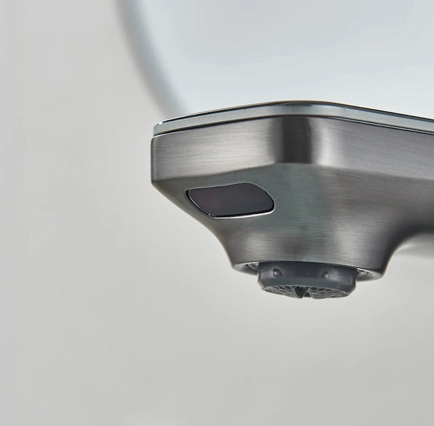 Washbasin Tap - Sensor control - Brushed gray - Digital LCD display - Cold and hot water - Mixer tap