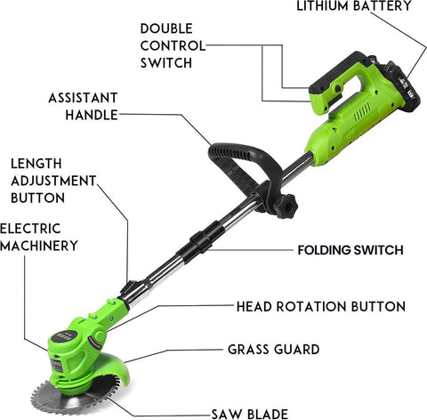 Sattire - Bosmaaier - Elektrische Bosmaaier - Grastrimmer op Accu - Onkruidborstel 1880W - 2x Accu 21V - 18000Rpm