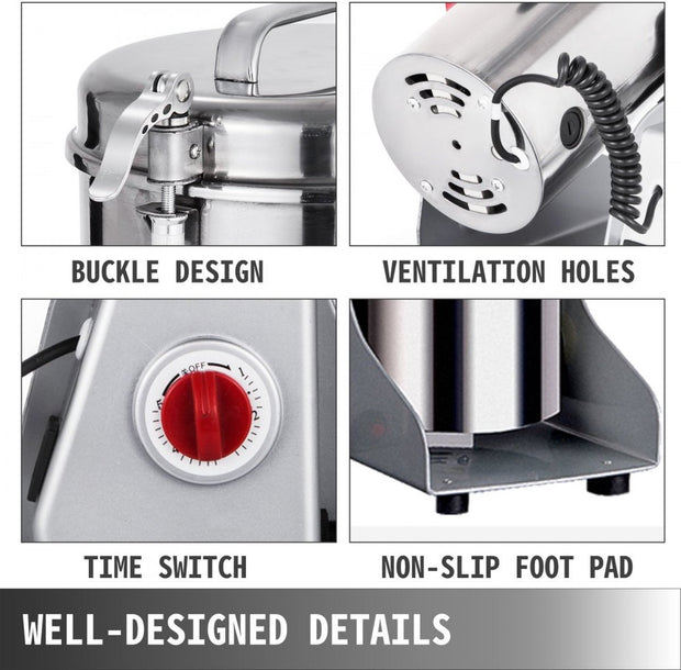 Grinder Grannmolen Molen 2000 W Swing Type Graanmolen Machine 1000 G Elektrische Graanmolen van 304 Roestvrij Staal met een 28000 t/min