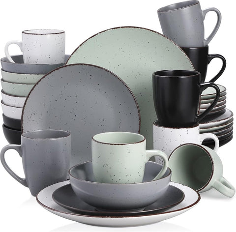 Luxe Serviesset- 32 delig – 8 persoons – Porselein - Bordenset – Dinner platen – Dessertborden - Kommen - Mokken - Mix-Kleur