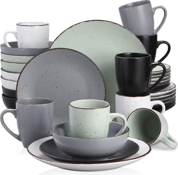 Luxe Serviesset- 32 delig – 8 persoons – Porselein - Bordenset – Dinner platen – Dessertborden - Kommen - Mokken - Mix-Kleur
