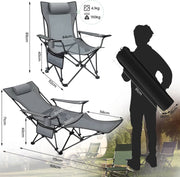 Opvouwbare Campingstoel - 2-in-1 campingstoel - Relaxstoel - Ligstoel met bekerhouder - Verstelbare rugleuning en VoetensteunVerstelbare Rugleuning - Voetensteun - 150 Kg